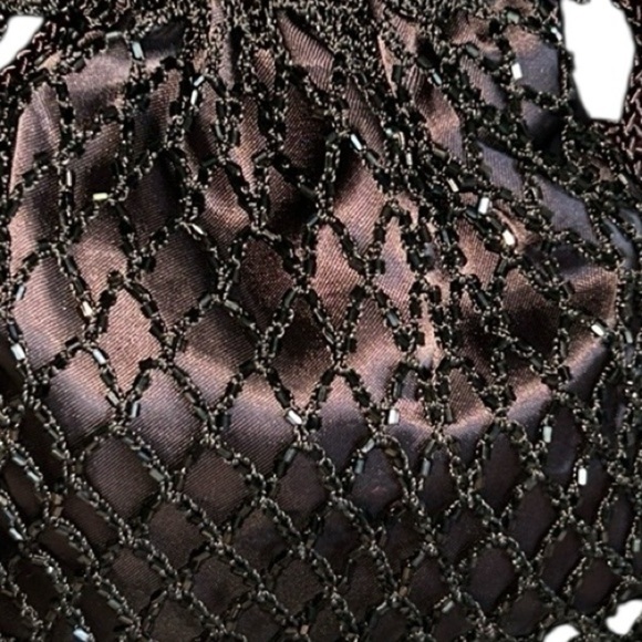 Flapper Style Brown Crochet Beaded Mesh Bag Pouch Style Sparkly Crossbody - Picture 7 of 9